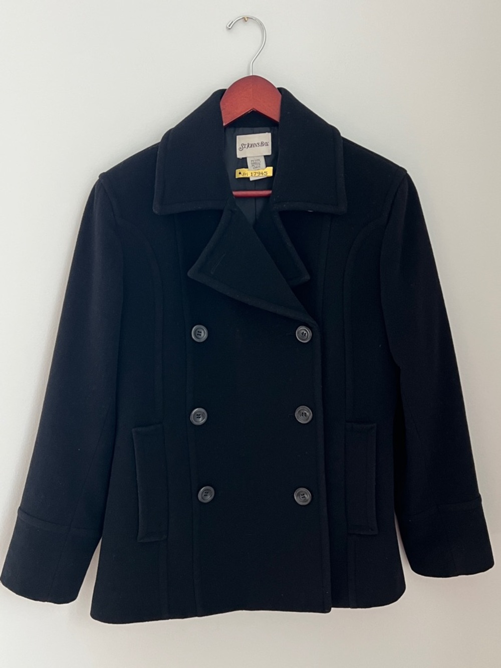 St. John's Bay Classic Black Pea Coat Wool Cashmere Blend Size SP
